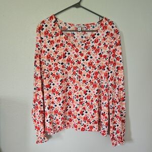 Croft & Barrow Red Floral Long Sleeve Top Size XL